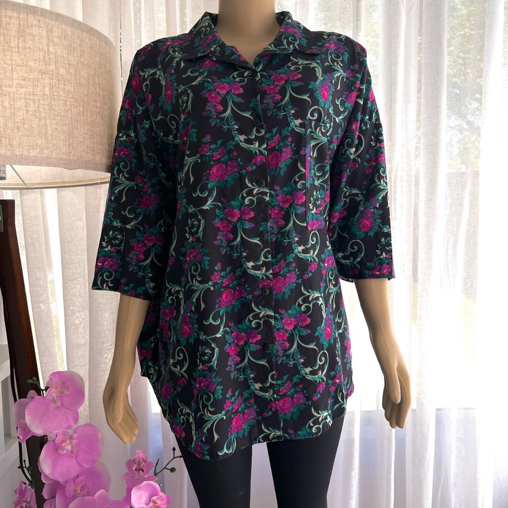 Box Office Vibrant Floral Button Up Vintage Top Size L Large Vintage Women’s